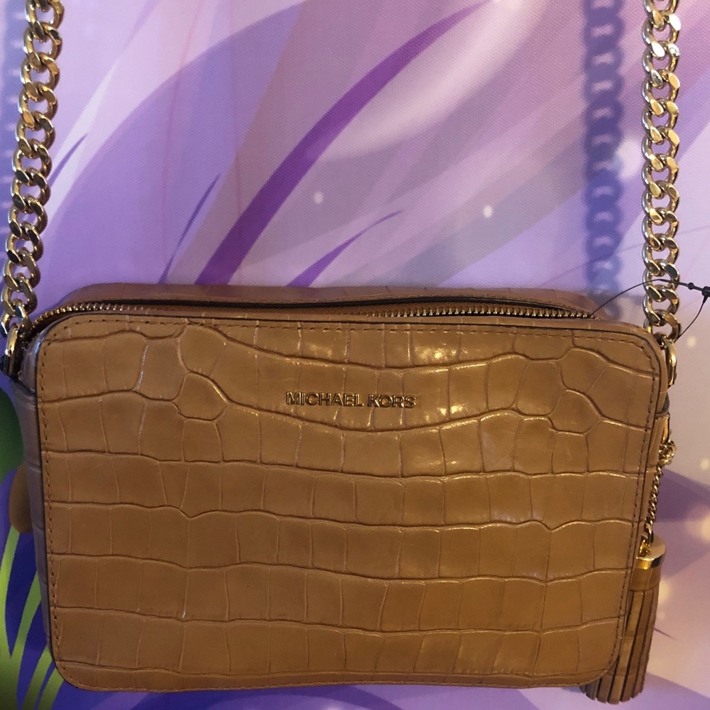 Michael Kors Brown Crocodile Embossed Crossbody Bag